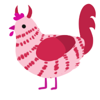 A rose and crimson chicken with a bar pattern