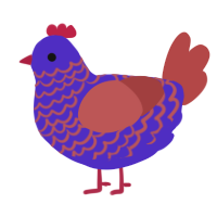 A indigo and red chicken with a lace pattern