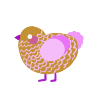 Joy, a gold and lavender chicken with a lace pattern