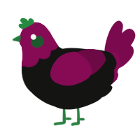 A black and wine chicken with a head pattern