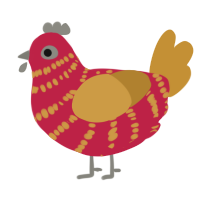 A crimson and gold chicken with a bar pattern