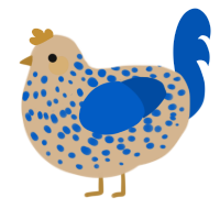 A beige and ultramarine chicken with a speckle pattern