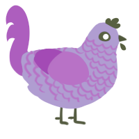 pauper, a blurple and amethyst chicken with a lace pattern