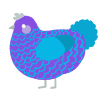 A blurple and cerulean chicken with a lace pattern