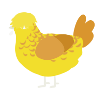 A yellow and orange chicken with a half-lace pattern