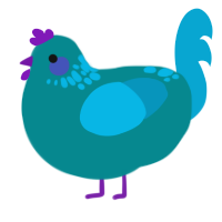 A teal and cerulean chicken with a neck-speckle pattern