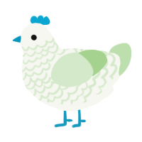 A white and gluppy chicken with a lace pattern