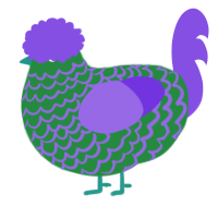 A viridian and blurple chicken with a lace pattern