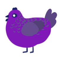Pretty Patty, a violet and overcast chicken with a half-lace pattern