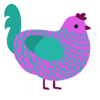 A orchid and turquoise chicken with a lace pattern