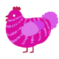 A fuchsia and orchid chicken with a bar pattern