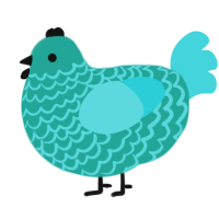 She, a turquoise and aqua chicken with a lace pattern