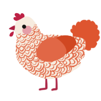 A cream and vermilion chicken with a double-lace pattern