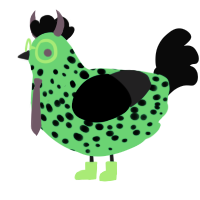 chicken pet, a crimson and white chicken with a speckle pattern