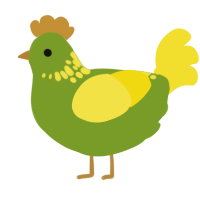 Oli, a chartreuse and yellow chicken with a neck-speckle pattern