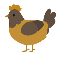 pnpu, a gold and bark chicken with a head pattern