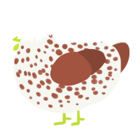 A white and russet chicken with a speckle pattern