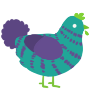 A turquoise and overcast chicken with a bar pattern