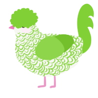 A white and grass chicken with a double-lace pattern