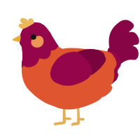 A vermilion and maroon chicken with a head pattern