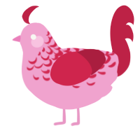 A pink and crimson chicken with a half-lace pattern