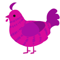 A fuchsia and plum chicken with a bar pattern