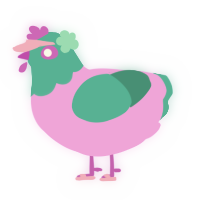 A lavender and turquoise chicken with a head pattern