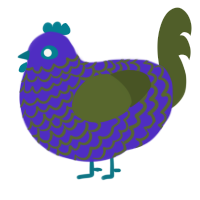 A indigo and olive chicken with a lace pattern