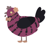 A plum and tumblr chicken with a bar pattern