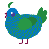 A sapphire and viridian chicken with a lace pattern