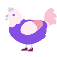 A blurple and rose chicken with a head pattern