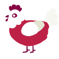 A crimson and white chicken with a head pattern