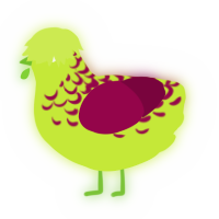 my bad son radiation, a lime and maroon chicken with a half-lace pattern