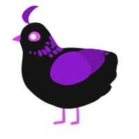 hot topic, a black and violet chicken with a neck-speckle pattern