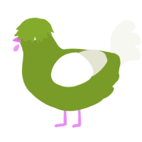 Pistachio, a chartreuse and white chicken