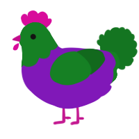 A violet and leaf chicken with a head pattern