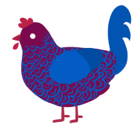vivid, a wine and ultramarine chicken with a double-lace pattern