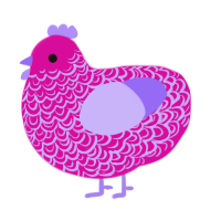A fuchsia and lilac chicken with a double-lace pattern