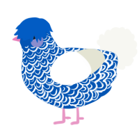 Snowstorm, a ultramarine and white chicken with a double-lace pattern