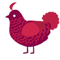 A maroon and crimson chicken with a lace pattern