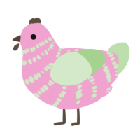 Omega, a pink and gluppy chicken with a bar pattern