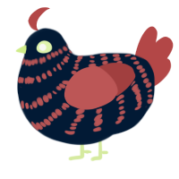 A tumblr and red chicken with a bar pattern