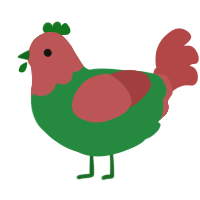 A viridian and red chicken with a head pattern