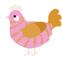 Linda, a pink and orange chicken with a bar pattern
