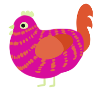 Pinpin, a fuchsia and vermilion chicken with a bar pattern