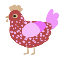 A red and lavender chicken with a speckle pattern