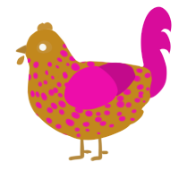 A ochre and fuchsia chicken with a speckle pattern