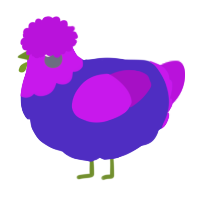 A indigo and amethyst chicken with a head pattern