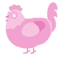 Pinky Jr, a pink chicken with a head pattern