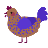 A brown and indigo chicken with a speckle pattern